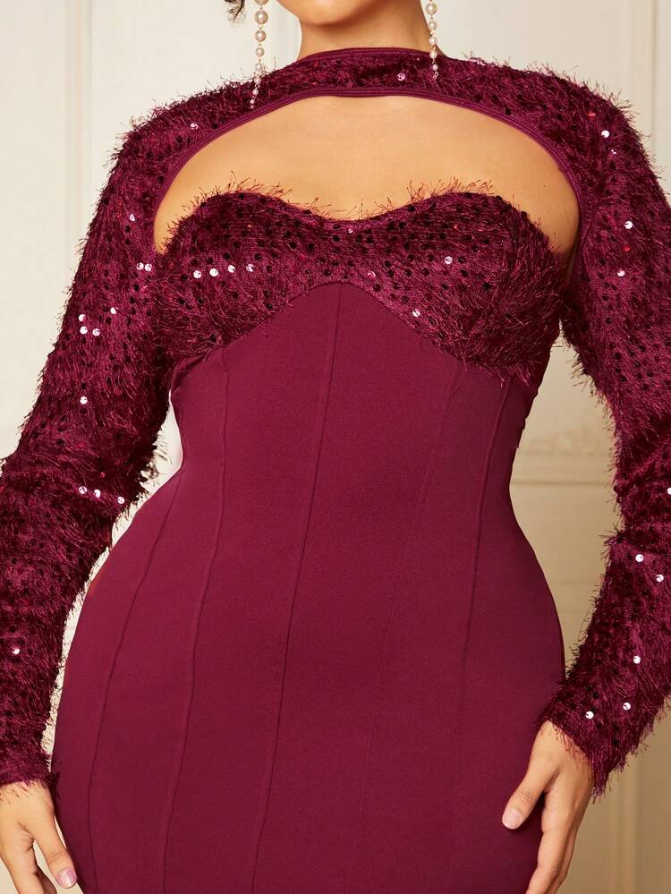 Plus Sequin Tube Bodycon Dress & Super Crop Top