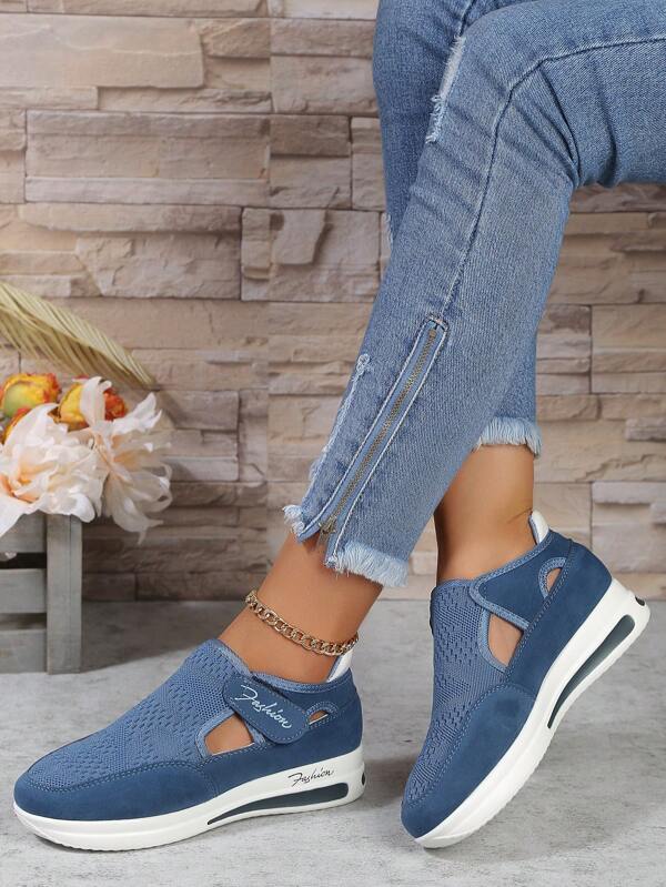 Women's Blue Wedge Thick Sole Sports Shoes Large Size Casual Shoes