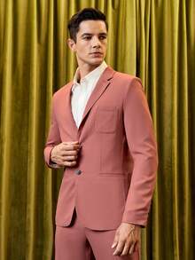 Manfinity NiteLyfe 男士素色單排釦西裝外套&西裝褲套裝 - 淺粉色 - 查看 7