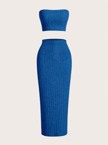 SHEIN EZwear Chất rắn Ống ngọn & Váy - Xanh đậm - Xem 1
