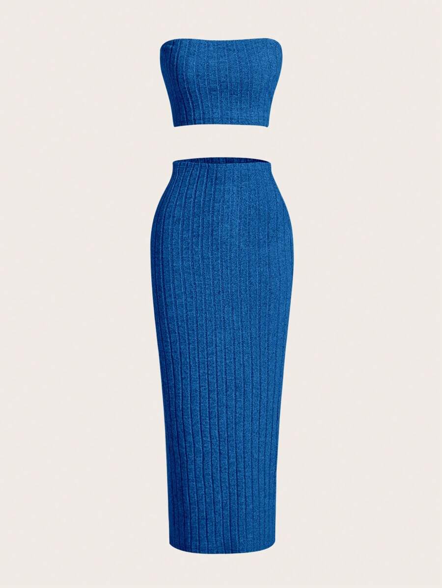 SHEIN EZwear Chất rắn Ống ngọn & Váy - Xanh đậm - Xem 1