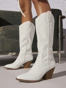 Pointy Toe Gót thô Giày ống - Màu be - Xem 4