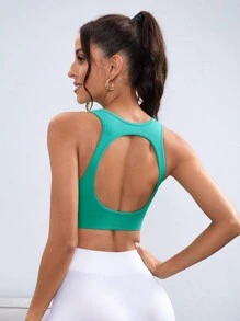 Cut Out Back Sports Bra - Green - View 4