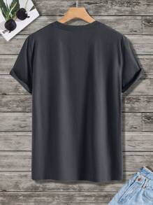 Manfinity Homme Men Cartoon & Slogan Graphic Tee - Dark Grey - View 2