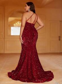 大碼派對露背純色連衣裙 - 酒紅色 - 查看 2