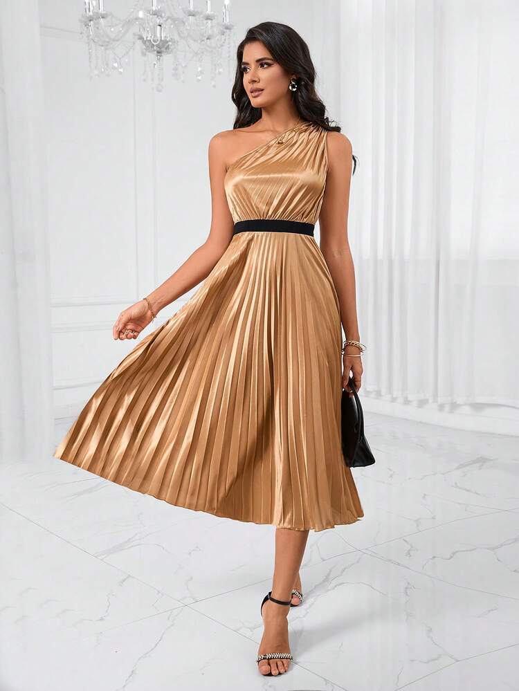 One Shoulder Pleated Hem Dress, Semi Formal Dress