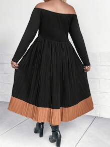 SHEIN LUNE Hơn Off Shoulder Viền xếp Đầm - màu đen - Xem 2