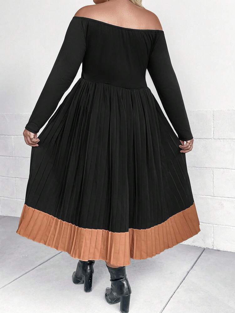 Plus Off Shoulder Pleated Hem Dress