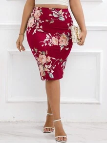 SHEIN Clasi Hơn In hoa Váy bút chì - Đỏ - Xem 5