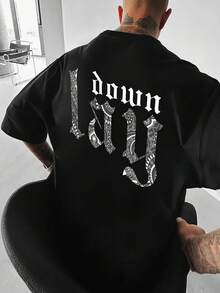 Manfinity LEGND Lỏng lẻo phù hợp Nam Kích thước lớn Đồ họa Chữ cái Thả vai Áo thun - màu đen - Xem 3