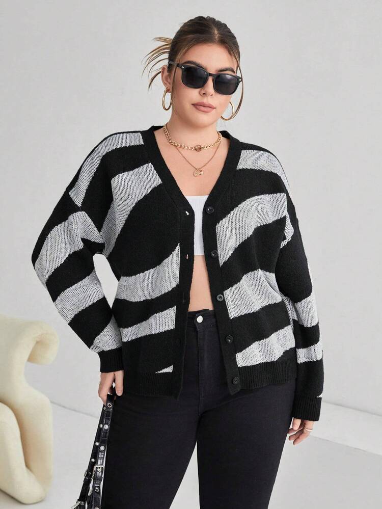 Plus Colorblock Drop Shoulder Cardigan