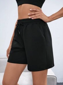 Easify SHEIN Sport Drawstring Waist Slant Pocket Sports Shorts Drawstring ShortsWomen Sweat Short, Gym Short, Biker Short
