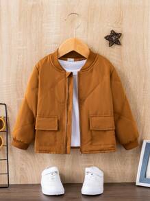 男嬰1入組翻蓋口袋前拉鍊飛行員夾克 - 棕色 - 查看 1