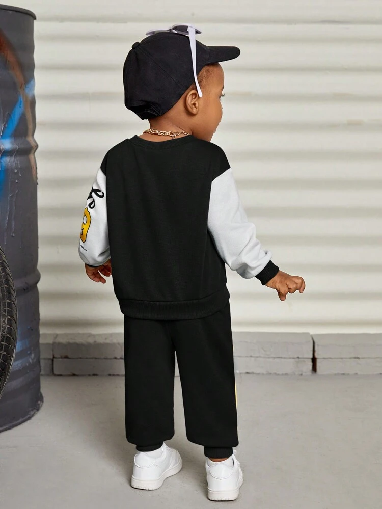Baby Boy Letter Graphic Two Tone Sweatshirt & Sweatpants