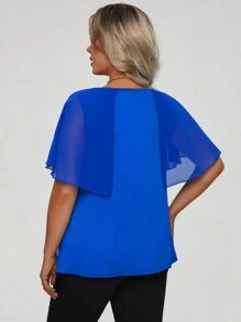 Calvaya Plus Solid Butterfly Sleeve Tee - Blue - View 2