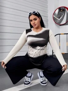 SHEIN EZwear Hơn In Đồ họa Áo thun - Màu be - Xem 1