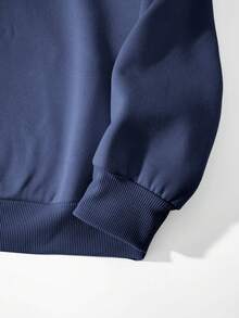 Men Slogan Graphic Drawstring Thermal Lined Hoodie - Royal Blue - View 5