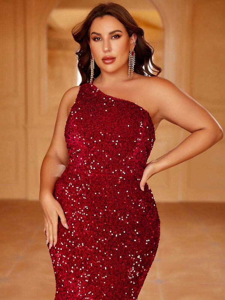 Đầm Plus Size Lộ Lưng màu trơn Buổi tiệc - Màu Đỏ Sâu - Xem 5