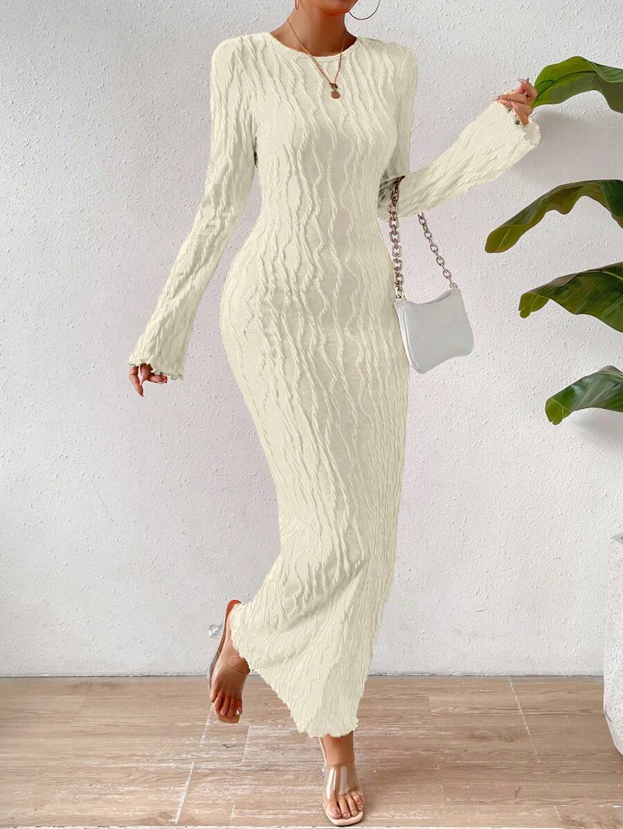 Rafferiza Đầm ôm body tay loe xẻ tà xẻ tà Maxi dành cho nữ - Màu be - Xem 1