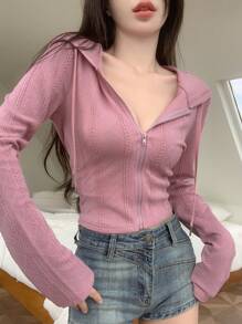 DAZY 纯色拉链短款连帽卫衣夹克