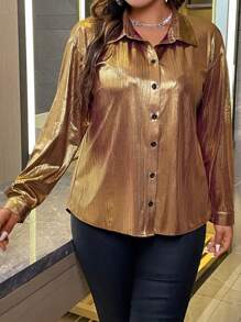 Celure 大碼落肩袖前紐扣襯衫 - 彩色 - 查看 5