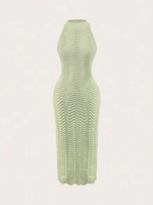 SHEIN ICON Solid Pointelle Knit Sweater Dress