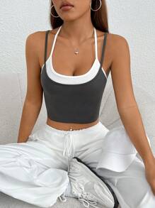 Muchica Khối màu 2 trong1 Cami ngọn - Xám - Xem 6