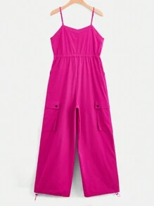 SHEIN EZwear Flap Pocket Side Cami Jumpsuit - Hot Pink - View 2