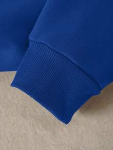 SHEIN EZwear 小熊和標語圖案保暖襯裡運動衫 - 寶藍色 - 查看 6