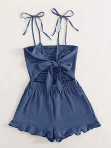 Breezaya Cut Out Knot Shoulder Cami Romper - Blue - View 3