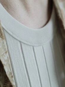 Áo len nam vest Gân đan màu trơn Giải trí - trắng - Xem 4