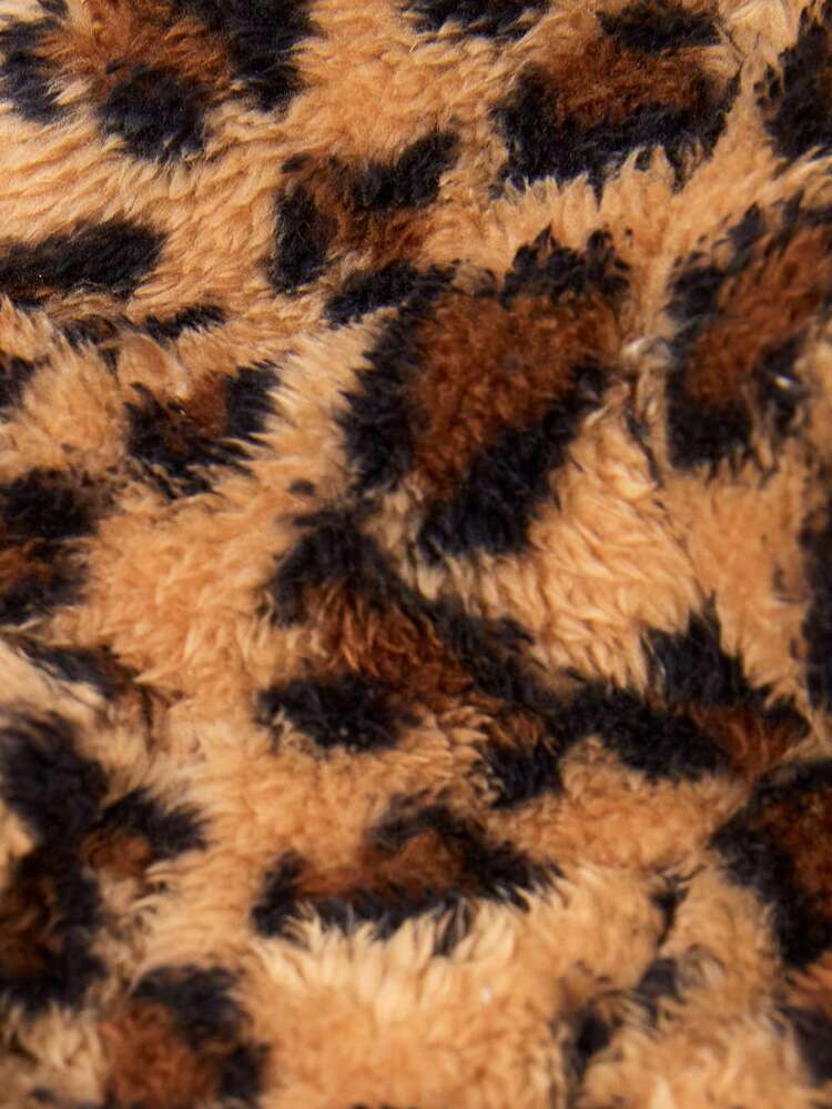 Baby Girl Leopard Pattern Contrast Collar Teddy Coat