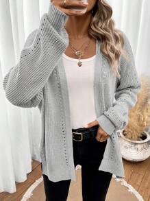 Easowa 秋冬款圆孔落肩开衫、长袖上衣 - 淺灰色 - 查看 6