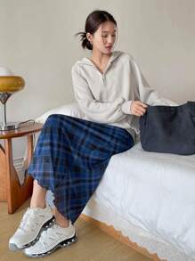 DAZY Letter Embroidery Raglan Sleeve Half Zip Hoodie,Long Sleeve Tops Sweatshirt - Grey - View 7