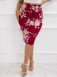 SHEIN Clasi Hơn In hoa Váy bút chì - Đỏ - Xem 3