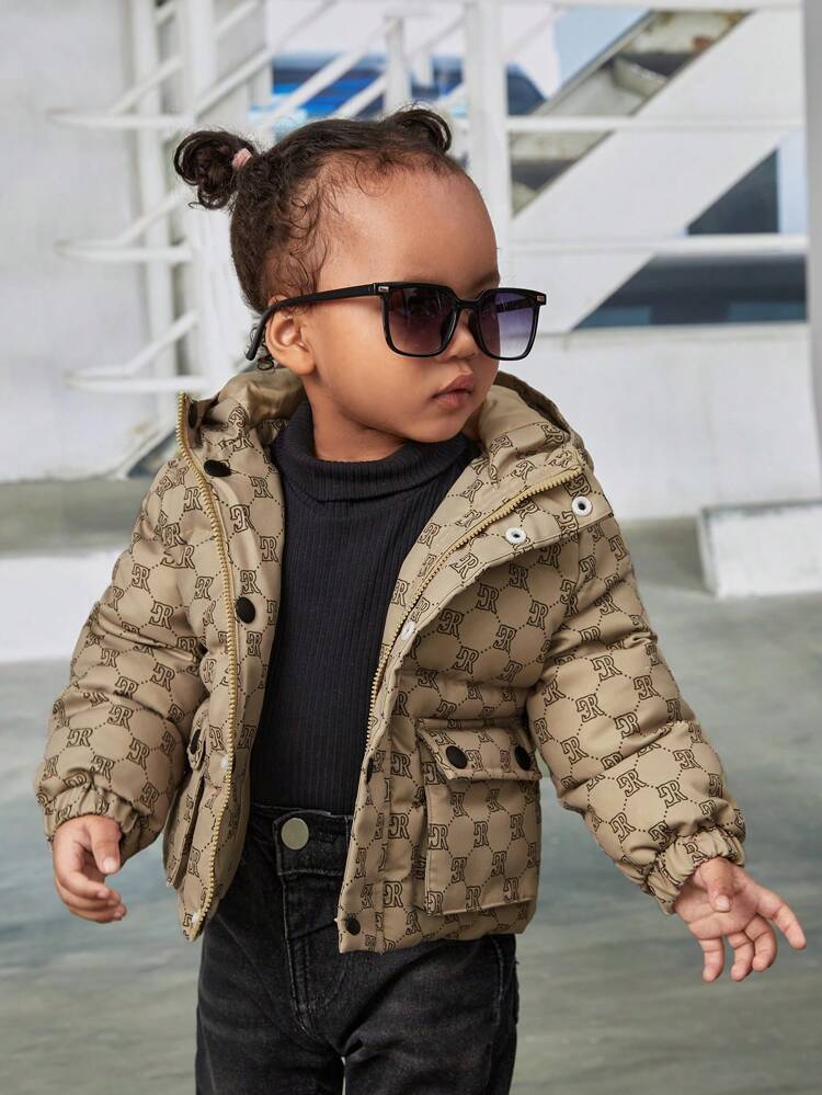 Baby Girl 1pc Graphic Print Hooded Padded Coat
