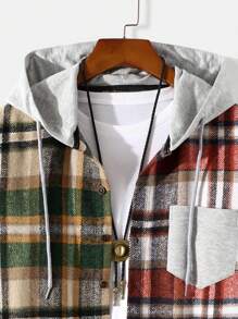 Manfinity Homme Men Plaid Print Colorblock Drawstring Hooded Overcoat Without Tee - Multicolor - View 4