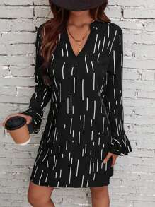 SHEIN Clasi In sọc Tay áo loe Đầm Tunic - Nhiều màu - Xem 6