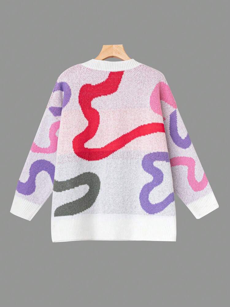 Plus Graphic Pattern Drop Shoulder Sweater Knit Pullover Fall Winter Sweater