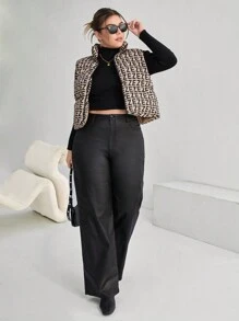 SHEIN Essnce 大碼滿版印花拉鏈開襟羽絨背心大衣 - 彩色 - 查看 5