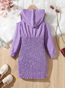 SHEIN Tween Girl Solid Cold Shoulder Hooded Dress