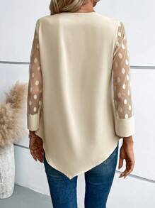 EMERY ROSE Blusa de manga de malla jacquard en contraste con botón - Albaricoque - Ver 2