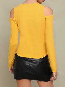 SHEIN EZwear Vai lạnh Chi tiết Nút Đồ đan Ribbed Áo len - Màu vàng - Xem 2