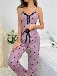 Heart Print Lace Trim PJ Set / Pajama Set