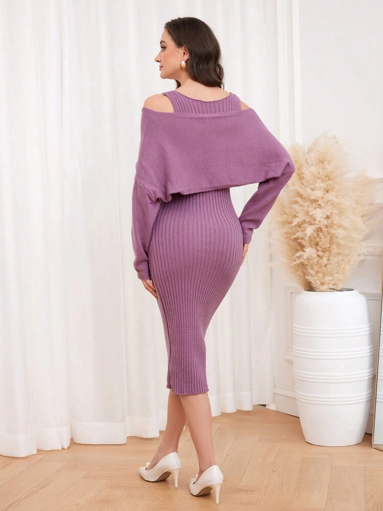 Solid Crop Knit Top & Sweater Dress 2 Piece Set