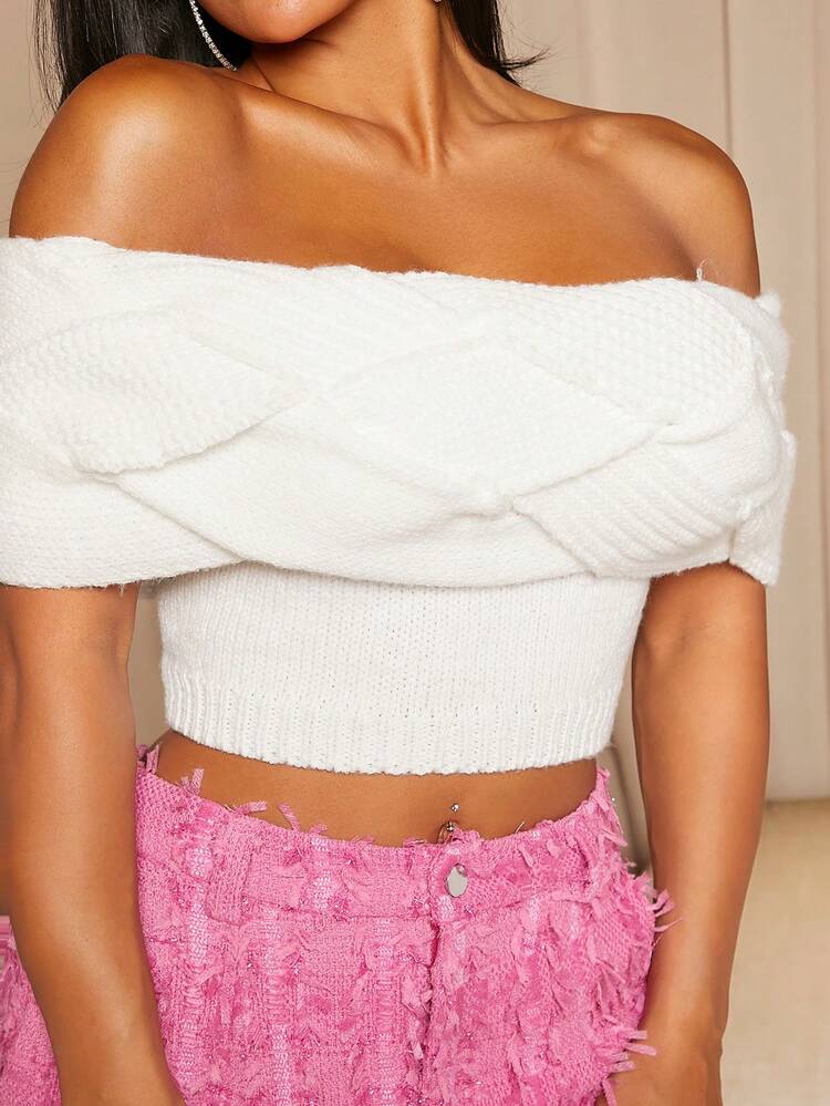 Off Shoulder Crop Knit Top