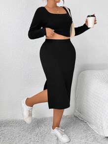 SHEIN Frenchy 大碼兩件套裝 - 黑色 - 查看 5