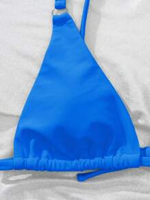 SHEIN Swim 夏季沙灘純色三角褲式比基尼套裝 - 藍色 - 查看 6