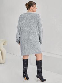 SHEIN Essnce Áo khoác cardigan thả vai cỡ lớn - Xám - Xem 2