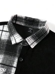 Manfinity Homme Men Plaid Patched Pocket Overcoat - Black - View 6